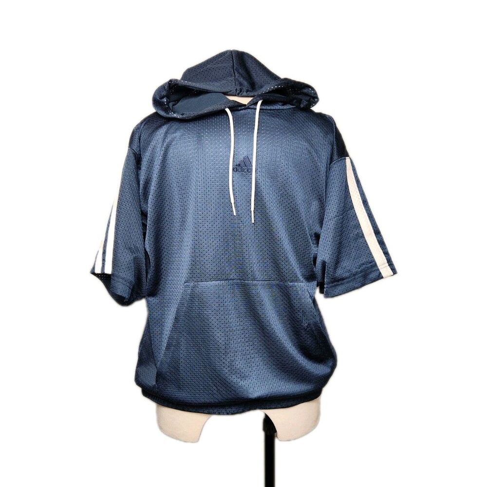 Adidas Summer Legend Short Sleeve Hoodie Mens M Navy Logo Pouch Primegreen Gym